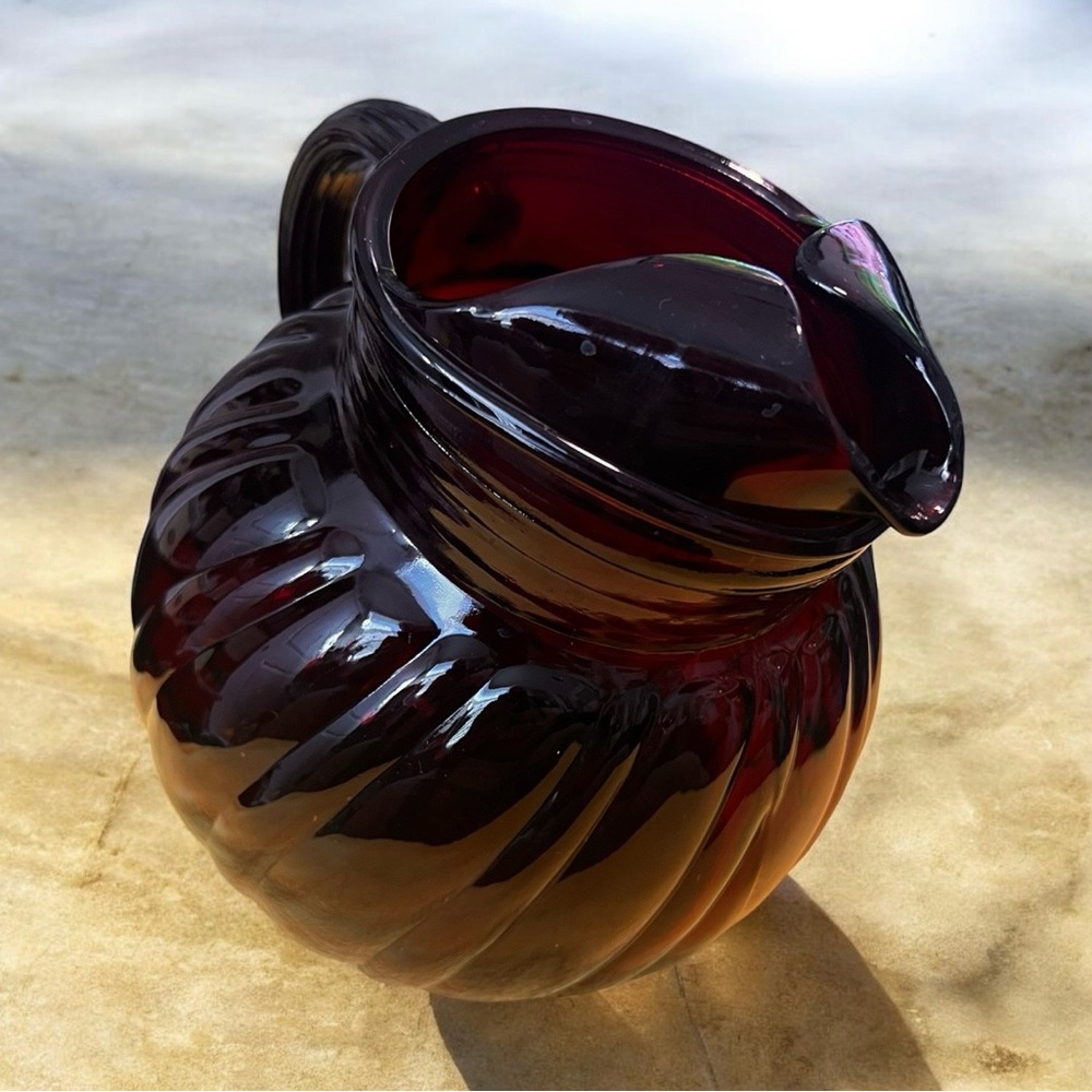 Vintage Anchor Hocking Royal Ruby Swirl Ball Jug/Pitcher circa 1940's